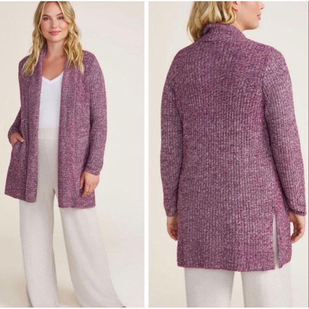 Barefoot Dreams CozyChic Lite Montecito Cardigan heathered purple color size XS